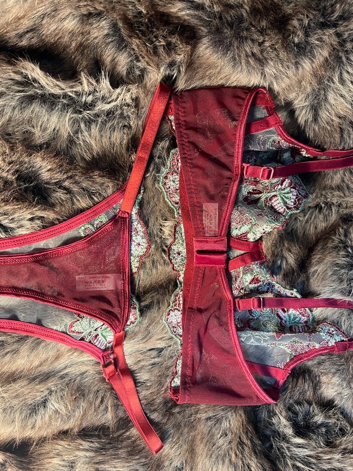 Bordo Nakışlı Bohem Sütyen Takımı - Görsel 3