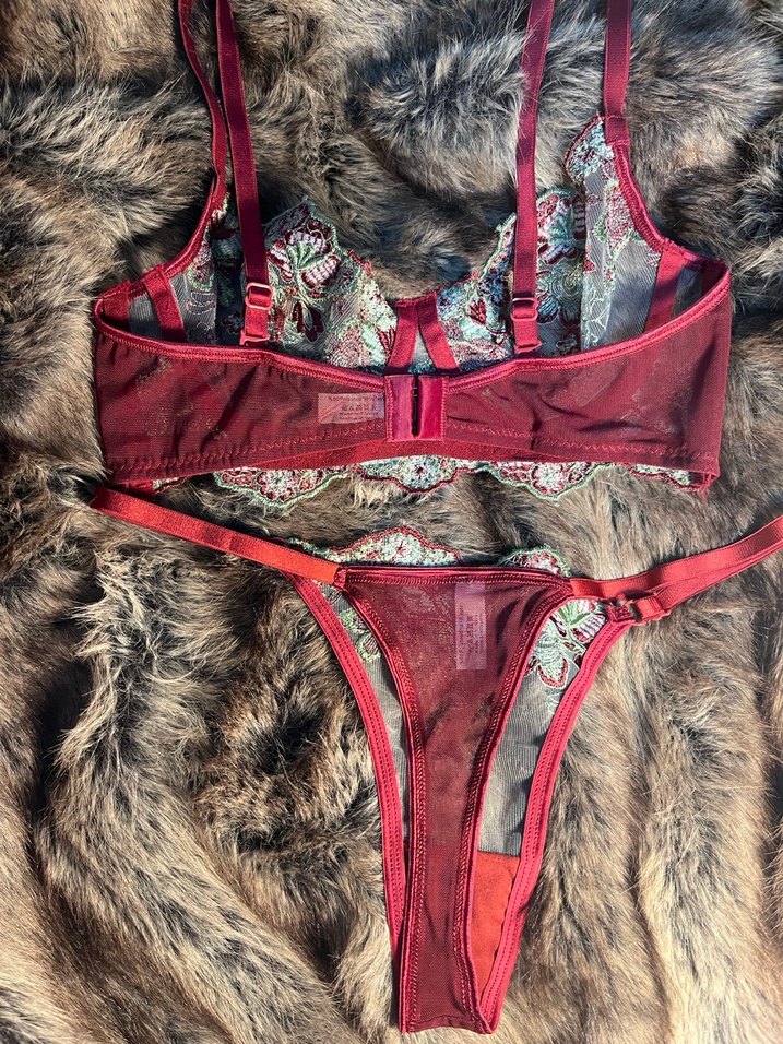 Bordo Nakışlı Bohem Sütyen Takımı - Görsel 4