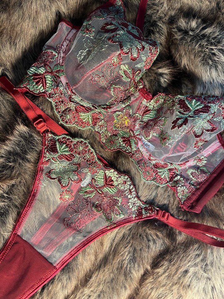 Bordo Nakışlı Bohem Sütyen Takımı - Görsel 5