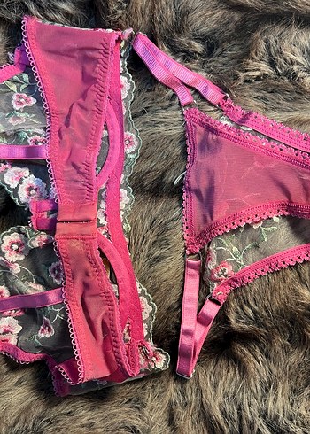 Nakışlı Pembe Bohem Sütyen ve Külot Takımı - Görsel 3