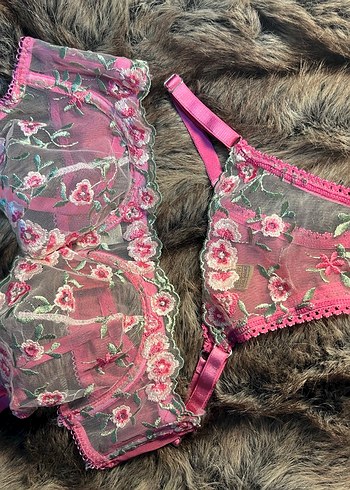 Nakışlı Pembe Bohem Sütyen ve Külot Takımı - Görsel 6