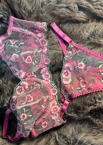 Nakışlı Pembe Bohem Sütyen ve Külot Takımı - Görsel 5