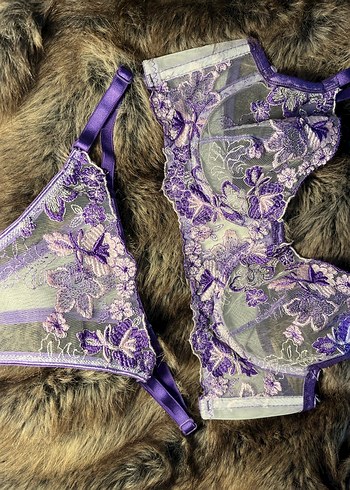 Mor Nakışlı Bohem Bralet ve Külot Takımı - Görsel 3