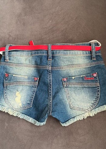 Y2k Düşük Bel Makro  Kırmızı Tokalı Kadın Kot Şort - Görsel 2