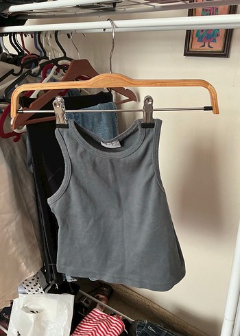 Gri Yüksek Yakalı Kadın Denim Crop
