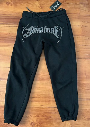 Siyah Payetli Baskılı Rahat Kesim unisex eşofman