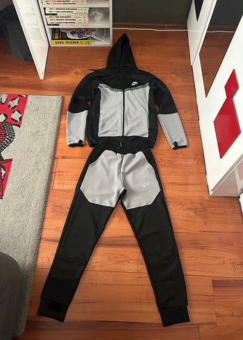 Nike Fermuarlı Kapüşonlu Gri Siyah unisex Eşofman Takımı