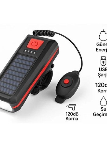 Güneş Enerjili Bisiklet Işıklı Korna - Görsel 6