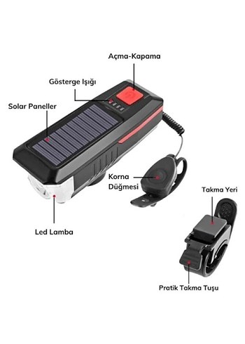 Güneş Enerjili Bisiklet Işıklı Korna - Görsel 5
