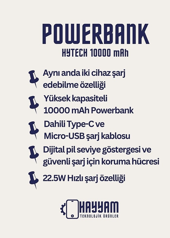 Hytech 10000 MAh hızlı şarj Powerbank - Görsel 2