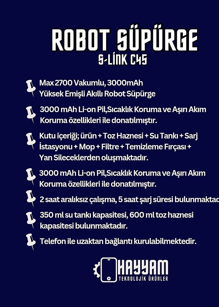 S-link C45 Robot süpürge - Görsel 2
