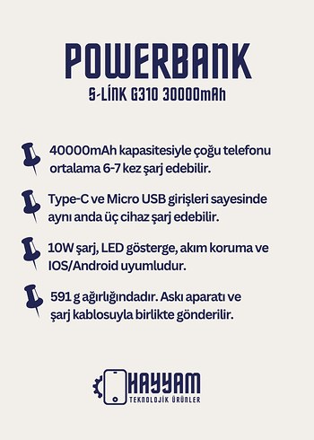 S-link G310 30000mAh Powerbank Siyah - Görsel 2