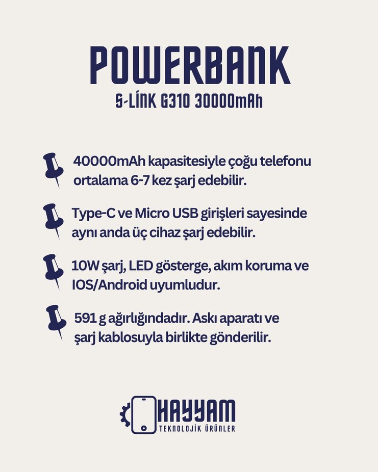 S-link G310 30000mAh Powerbank Siyah - Görsel 2
