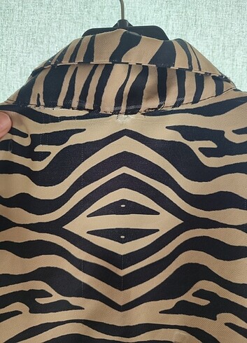 s Beden camel Renk Zebra Desenli Vintage Gömlek (Defolu)