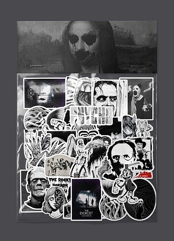 Black and white horror sticker paketi 