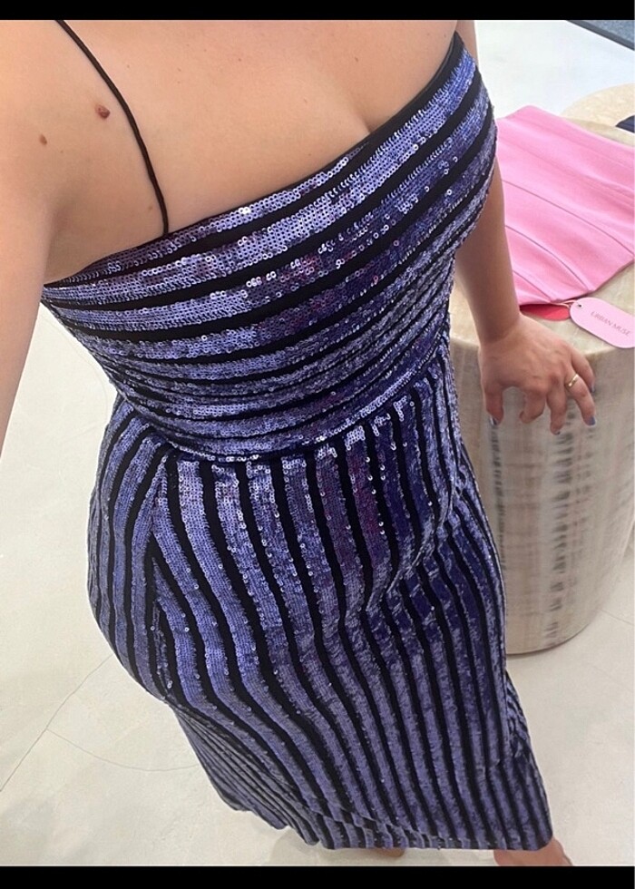 urban muse M beden mor siyah pullu elbise - Görsel 2