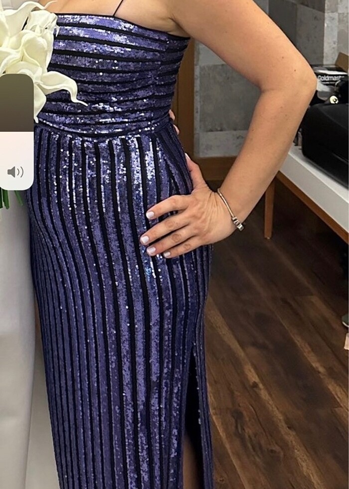 urban muse M beden mor siyah pullu elbise - Görsel 5