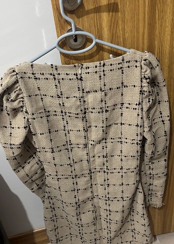 Bej Ekose Desenli Midi Kadın Elbise SML bedenlere uygundur  - Görsel 2