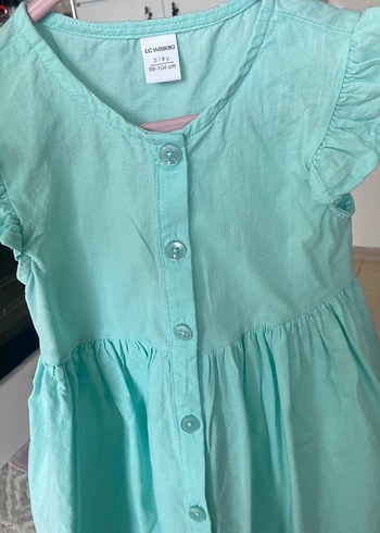 Turkuaz Kız Çocuk Fırfırlı Pamuklu Elbise - Görsel 2