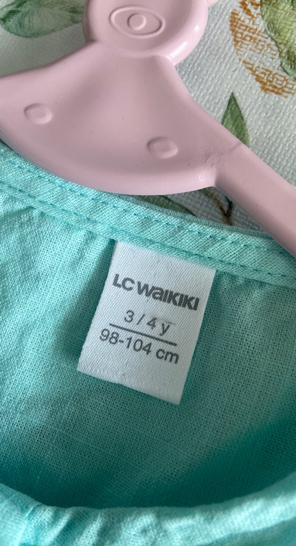 Turkuaz Kız Çocuk Fırfırlı Pamuklu Elbise - Görsel 4