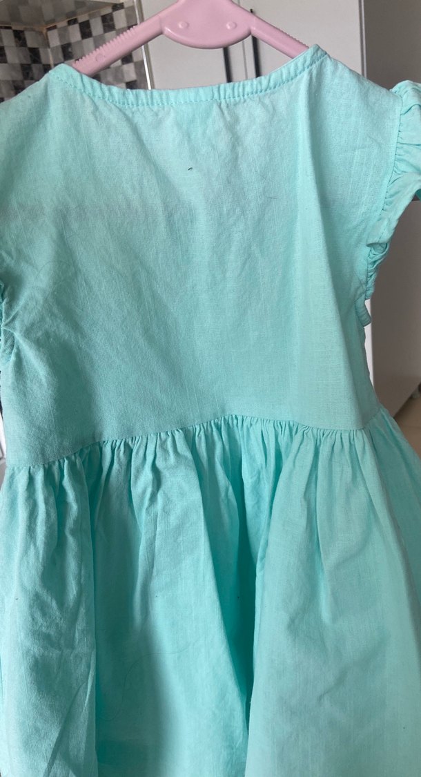 Turkuaz Kız Çocuk Fırfırlı Pamuklu Elbise - Görsel 3