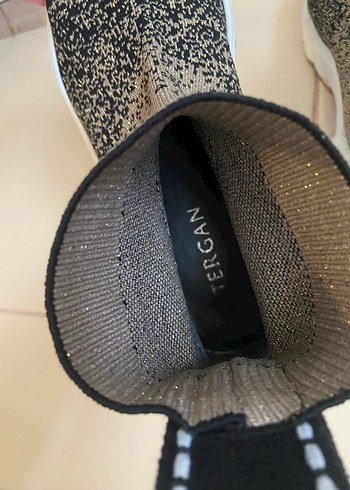 Simli siyah Bej Platform Triko Kadın Spor Ayakkabı - Görsel 3