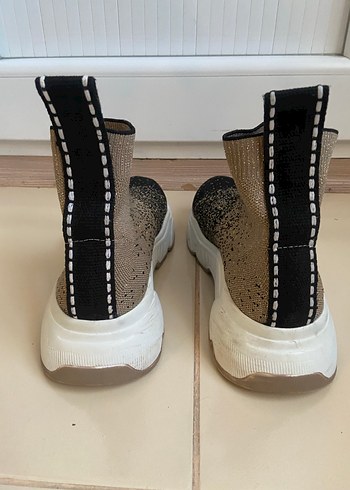 Simli siyah Bej Platform Triko Kadın Spor Ayakkabı - Görsel 2