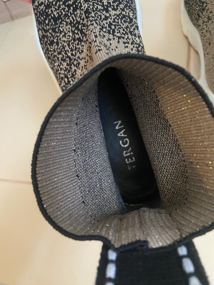 Simli siyah Bej Platform Triko Kadın Spor Ayakkabı - Görsel 3