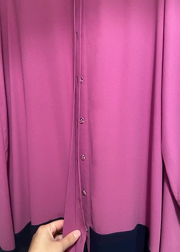 Uzun Kollu Düğmeli Pembe Kadın Tunik - Görsel 4