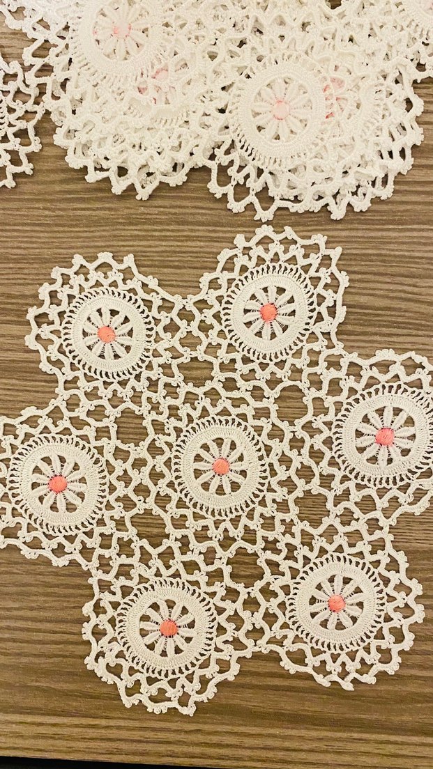 6 peçete 1 tepsi örtüsü Bohem Stil El Yapımı Dantel Örtüler - Görsel 2