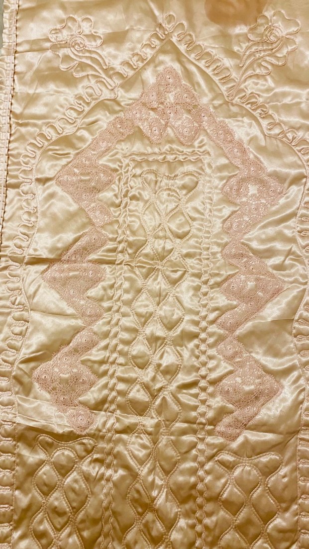 El yapımı dantel işlemeli Parlak somon rengi seccade Örtüsü - Görsel 4