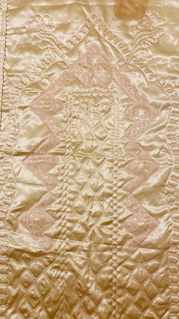 El yapımı dantel işlemeli Parlak somon rengi seccade Örtüsü - Görsel 5