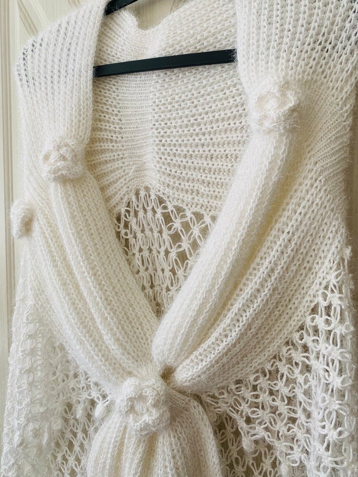 Beyaz örgü el yapımı şal - Görsel 2