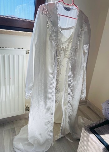 Uzun Beyaz Nakışlı Bohem Kadın Gecelik takımı - Görsel 6
