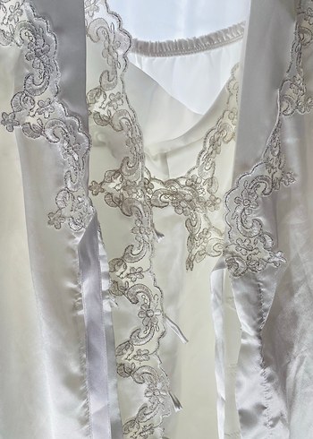 Uzun Beyaz Nakışlı Bohem Kadın Gecelik takımı - Görsel 2