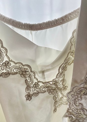 Uzun Beyaz Nakışlı Bohem Kadın Gecelik takımı - Görsel 5