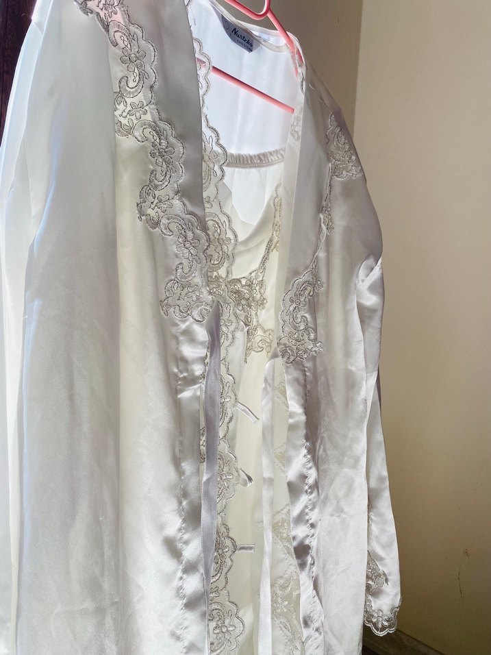 Uzun Beyaz Nakışlı Bohem Kadın Gecelik takımı - Görsel 3