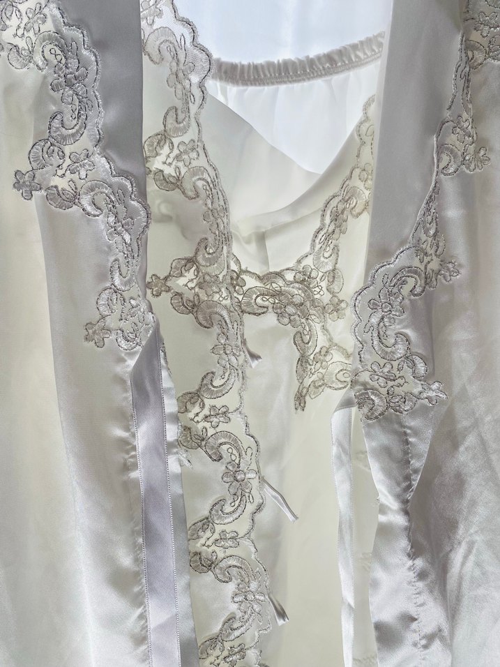 Uzun Beyaz Nakışlı Bohem Kadın Gecelik takımı - Görsel 2