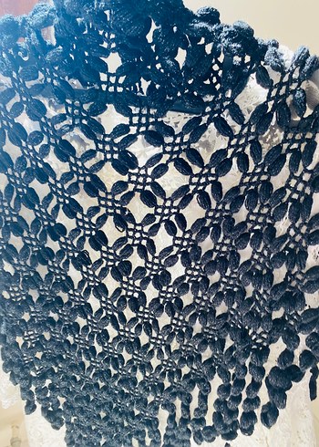 Siyah Dantel Detaylı El örmesi Kadın Triko Şal - Görsel 4