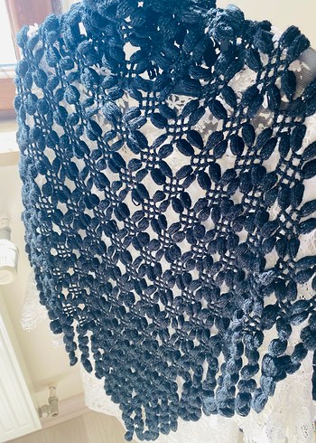 Siyah Dantel Detaylı El örmesi Kadın Triko Şal - Görsel 5