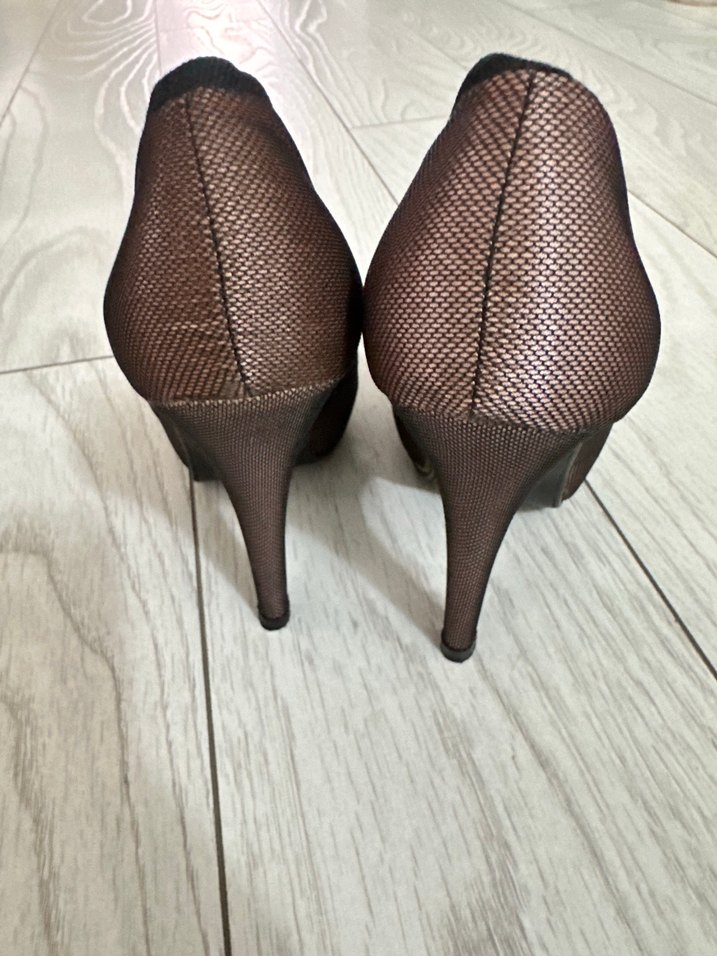 Dantelli Kahverengi Kadın Dolgu Topuklu Ayakkabı - Görsel 4