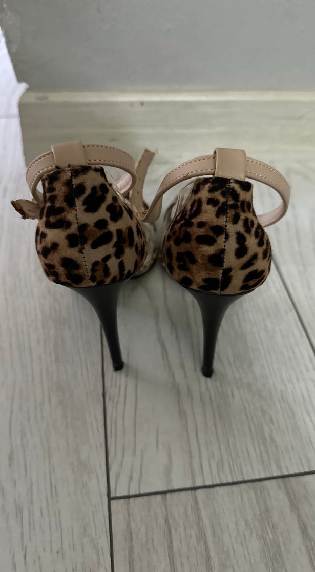Leopar Desenli Bej Süet Stiletto - Görsel 2