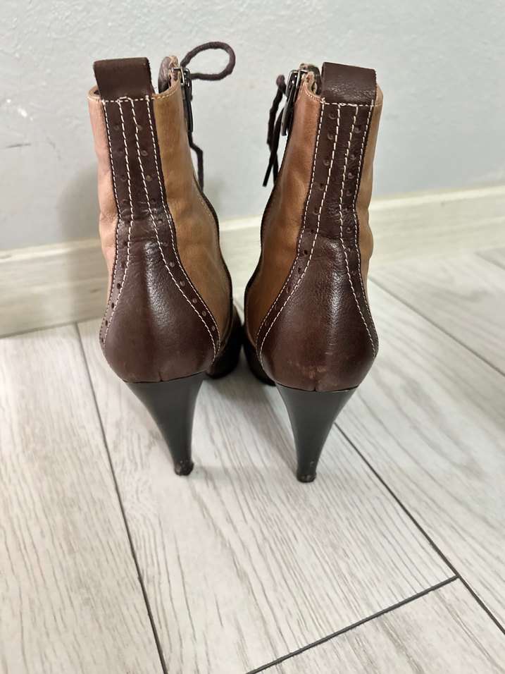 Kahverengi Deri Vintage Kadın Topuklu Bot - Görsel 3