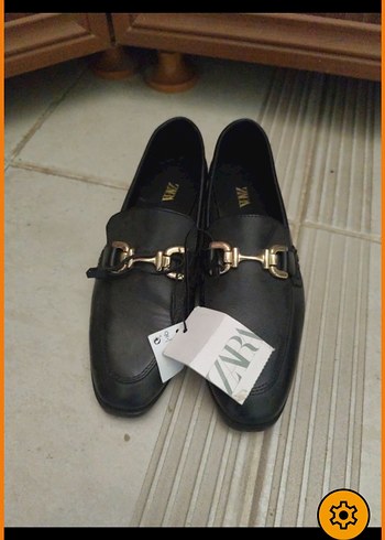 Zara Siyah Deri Toali Loafer