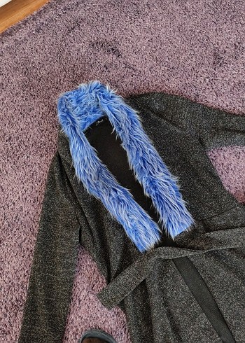 Uzun Kollu Gri Kadın kaban - Görsel 2