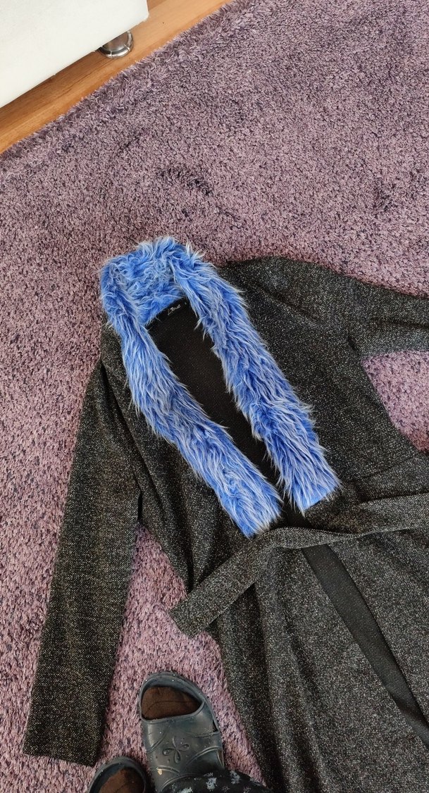 Uzun Kollu Gri Kadın kaban - Görsel 2