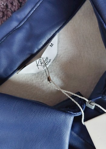 Düğmeli Parlak Mavi Uzun Kadın deri Elbise - Görsel 2