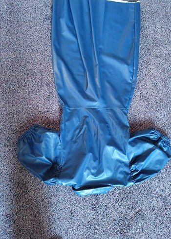 Düğmeli Parlak Mavi Uzun Kadın deri Elbise - Görsel 3