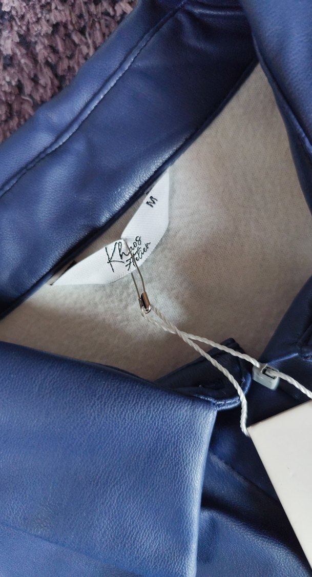 Düğmeli Parlak Mavi Uzun Kadın deri Elbise - Görsel 2