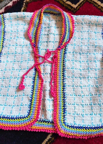 Renkli Örgü Kız Çocuk yelek el örgüsü yeni gibi - Görsel 2